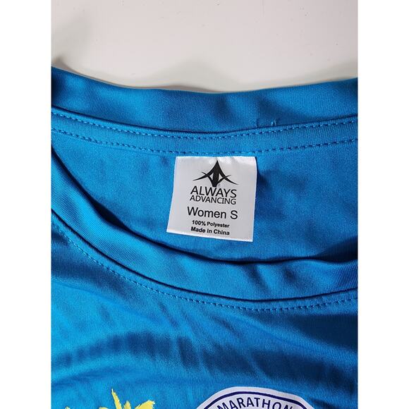 HUNTINGTON BEACH SURF CITY MARATHON 2024 Blue Yellow Running T- shirt SZ S - Picture 6 of 7
